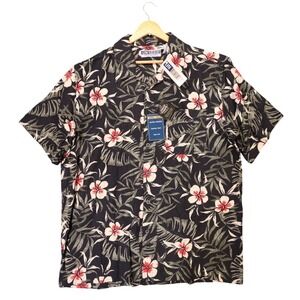 Untied Button Up Shirt Mens XL Black‎ New Vintage Tropical Silk Floral